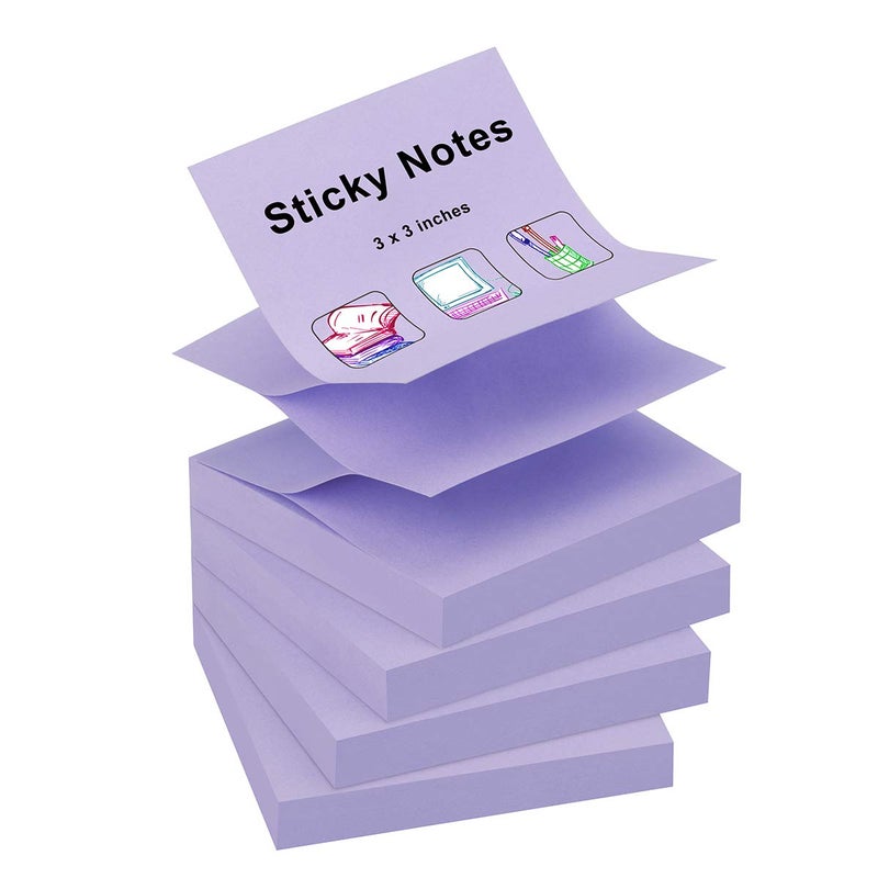 ZCZN 400 Sheets Pop-up Sticky Notes, 3 x 3 Inches, 4 Pads Bright Color Self-Stick Notes, 100 Sheets/Pad, Light Purple - Image 1